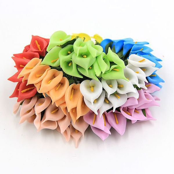 Al por mayor-12 cabezas / ramo mini flores decorativas de plástico 9 colores decoración de la boda en casa estambre calla flores artificiales VBK28 P13 0.5