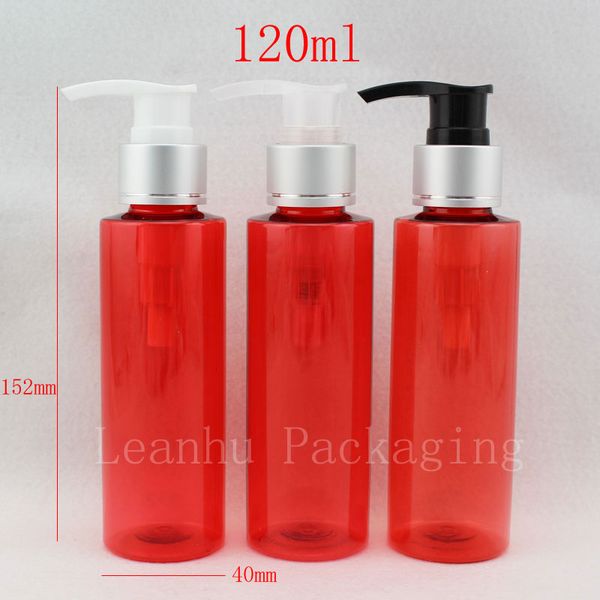 Venta al por mayor, 120ml x 40, bomba de loción vacía roja, botella cosmética, champú de color, envase de plástico, botellas, dispensador de jabón líquido