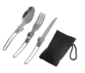 Ensembles de vaisselle en gros 120 ensemble/lot en acier inoxydable Camping en plein air pique-nique vaisselle en acier inoxydable Portable cuillère pliante fourchette couteau Camping cuisine