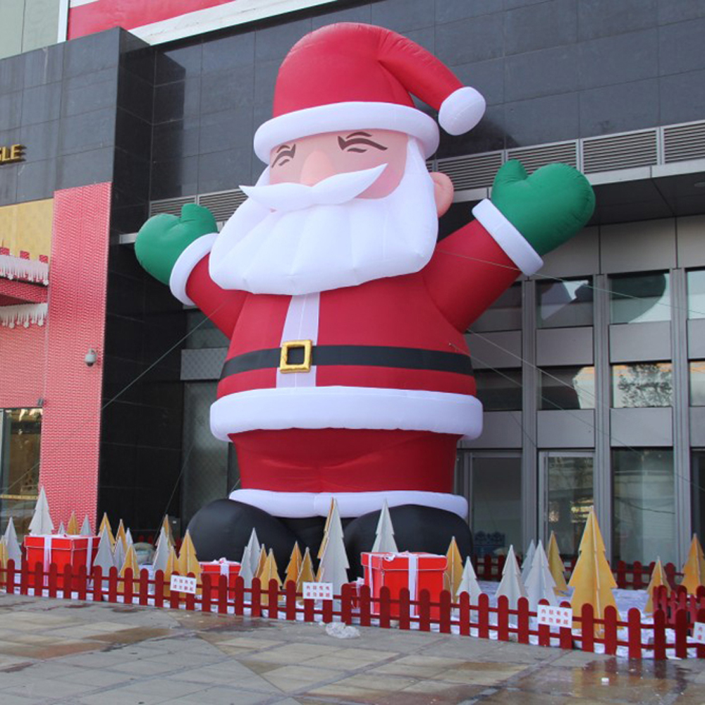 Groothandel 12mh (40ft) met ventilator Giant opblaasbare kerstdecoratie Santa Claus Ballon Standing Model met ventilator voor Kerstmis Buiten Displa