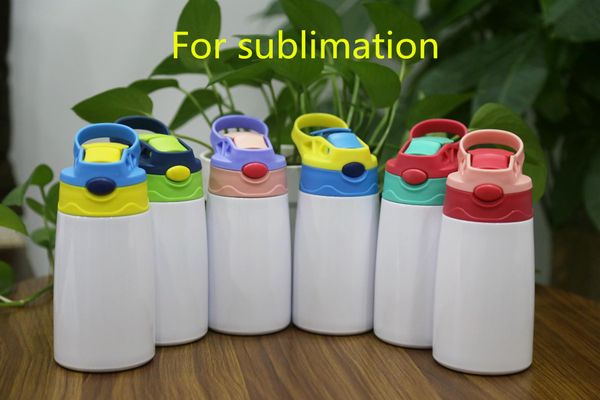 Venta al por mayor 12oz 350 ml Sublimación en blanco Sippy Niño Botellas de agua al aire libre Portátil Portátil Doble Pared Inutilatado Termos Niños Botella de agua potable