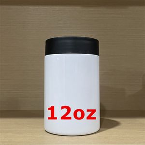 ¡Venta al por mayor! Soportes para latas de sublimación de grasa corta de 12oz, enfriadores de transferencia de calor sin costura de 350ml, botellas de agua de acero inoxidable, tazas de leche para beber A12