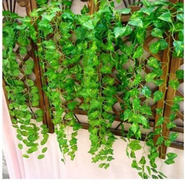 Gros-12PCS comme une vraie guirlande de feuilles de vigne en soie artificielle fausse vigne Ivy Intérieur / extérieur décor à la maison fleur de mariage vert cadeau de Noël