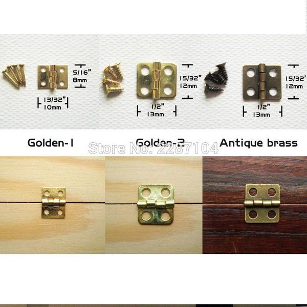 Vente en gros - 12pcs Mini Petite Lumière Dorée Antique Laiton Bronze Bijoux Coffre Cadeau Boîte à Musique Meubles En Bois Dollhouse Cabinet Porte Charnière