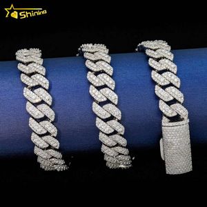 Groothandel 13 mm Link Chains 3rows CZ Diamond ketting Sterling Sier Men Hip Hop Cubaanse armbanden