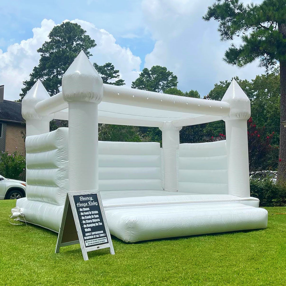 Partihandel 13x13ft Full PVC Uppblåsbar bröllop Bounce Castle Jumping Bed Bouncy House Jumper White Bouncer House för skojs skull inuti utomhus