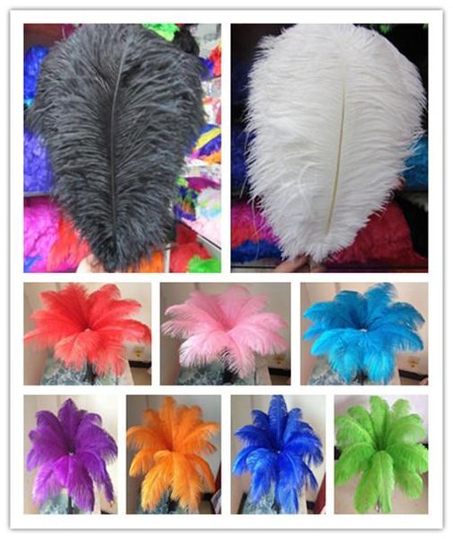 En gros 14-16 pouces blanc noir rouge rose bleu jaune vert violet rose plumes d'autruche plumes pour pièce maîtresse de mariage pièce maîtresse de table