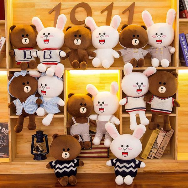 Vente en gros de 14 styles de jouets en peluche ours brun et lapin blanc comme jouets en peluche pour enfants et cadeaux de vacances pour enfants ou copines