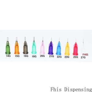 Aiguilles de distribution Standard ISO 14G-27G, moyeu Luer Lock en PP, longueur de tube de 0.25 pouces, précision S.S. Embouts émoussés de distribution, vente en gros