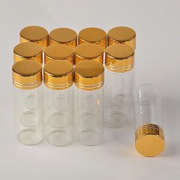 Groothandel 14 ml Mini Glazen Flessen Aluminium Schroef Gouden Dop Transparant Clear Container Wensfles Bruiloft Potten 100 stks LL