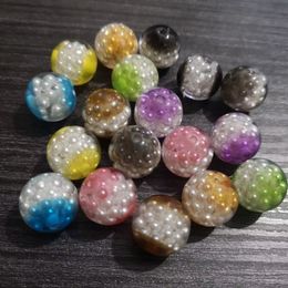 Venta al por mayor de cuentas transparentes de doble color de 14mm, 16mm y 20mm con pequeñas perlas acrílicas en el interior para moda DIY hechas a mano 240108