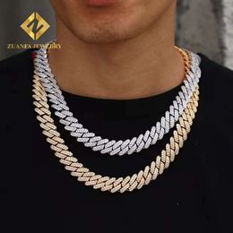 Groothandel 14 mm 8 "18 '' 20 '' Hip Hop ketting Sterling Sier 2 Rows Vvs1 Moissanite Diamond Prong Iced Out Cuban Link Chain