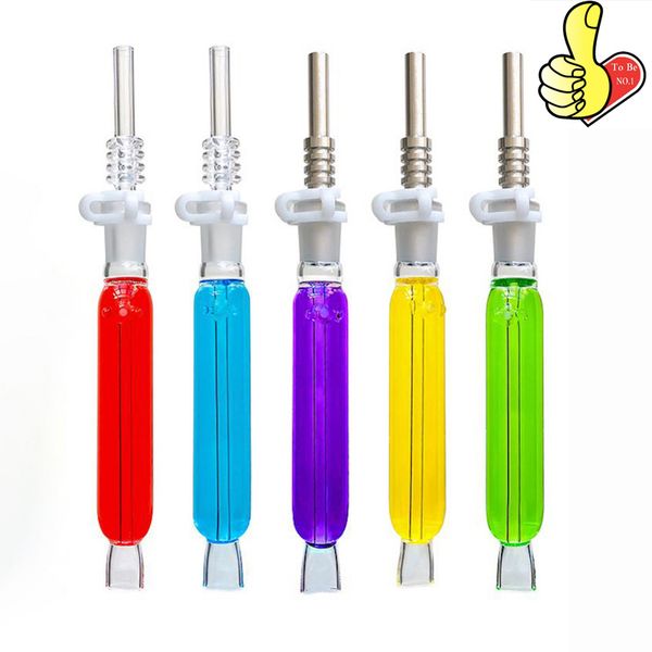 Gros 14mm verre recueillir accessoires pour fumer huile de refroidissement glycérine à l'intérieur avec pointe d'ongle en titane et clip en plastique tuyau de fumée eau Dab Rig bong