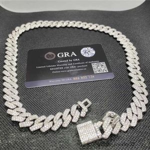 En gros de 14 mm Iced Out Vvs Moissine Cuban Link Chain Sier Hip Hop Jewelry Diamond Prong Gold Chain Collier Pass Tester