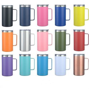 En gros 15 couleurs 24 oz gobelet droit avec poignée en acier inoxydable isolé sous vide tasses à café de voyage avec couvercle tasses de voiture de paille