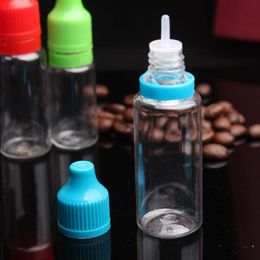 Vente en gros 1500pcs 20ml Bouteilles en plastique pour E-liquide Flacons compte-gouttes vides avec bouchon inviolable Childproof Cap Thin Tip Free DHL Lohrq