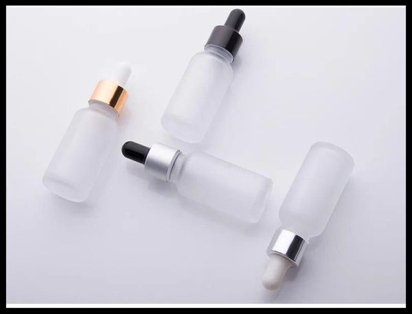 Bouteilles en verre de 15 ml et 30 ml, pour emballage cosmétique liquide original, avec compte-gouttes en verre, dessus en caoutchouc transparent givré, 100 pièces LL, vente en gros