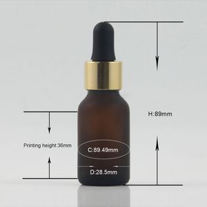 Emballage ambré de flacon compte-gouttes en verre dépoli de 15 ml en gros, emballage cosmétique pour huile essentielle