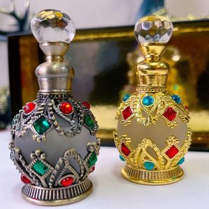 Groothandel 15ML Reizen Hervulbare Parfumflesje Arabische Essentiële Olie Container Lege Geurflessen Dubai Met Kristallieten Gelijmd