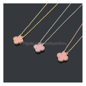 Vente en gros 15 mm pendentif fleur trèfle à quatre feuilles or 18 carats collier rose en acier inoxydable 316L céramique noir blanc rouge vert rose Dhurl