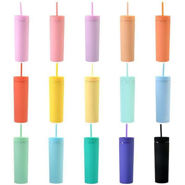 Gobelets en acrylique de 16oz, bouteilles d'eau colorées avec pailles, gobelets en plastique, verre à Double isolation, sans BPA, A12, vente en gros