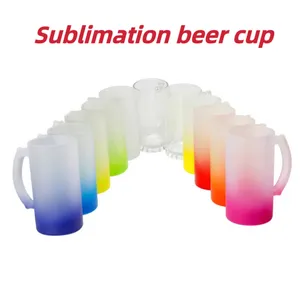 wholesale Verres à sublimation 16 oz Tasse avec poignée Gradient Verres à vin Impression par transfert de chaleur Tasse givrée Tasse en verre transparente