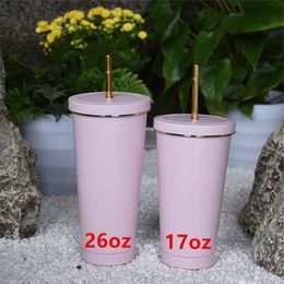 Groothandel! 17oz 26oz Metalen Tumblers met Lidsstraws Roestvrijstalen waterflessen 500ml 750 ml Double Geïsoleerde Cups Drinken Melk Mokken A12