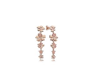 Groothandel- 18K Rose Gold Tassel oorring met originele doos ingesteld voor 925 Sterling Silver Flowers Hangdoekcadeau Lange oorbellen8559045