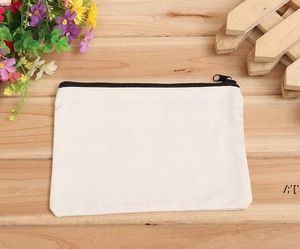 wholesale 19cmx15cm lienzo en blanco con cremallera Estuches para lápices Estuches para bolígrafos Bolsas de cosméticos de algodón Bolsas de maquillaje Embrague para teléfono móvil ZZA13019