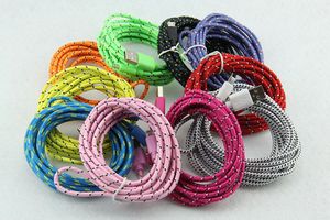 En gros 1M 2M 3M USB rond tissu tressé chargeur câble coloré USB câble de données pour iphone 4 4s 4G ipod touch 100 pcs/lot