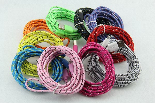 En gros 1M 2M 3M USB rond tissu tressé chargeur câble coloré USB câble de données pour iphone 4 4s 4G ipod touch 100 pcs/lot