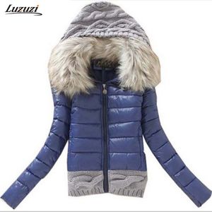 Groothandel - 1pc Winterjas Dames Winterjas Katoen Gewaagd Korte Jassen Gebreide Hood Bont Kraag Chaquetas Mujer Jaqueta Feminina Z005