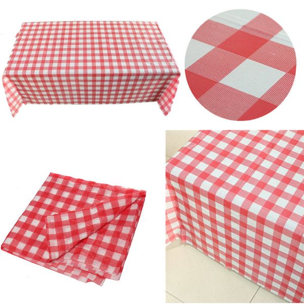 Venta al por mayor-1 piezas desechables de plástico rojo guinga paño de mesa paño de verificación mantel para fiesta al aire libre picnic barbacoa al por mayor