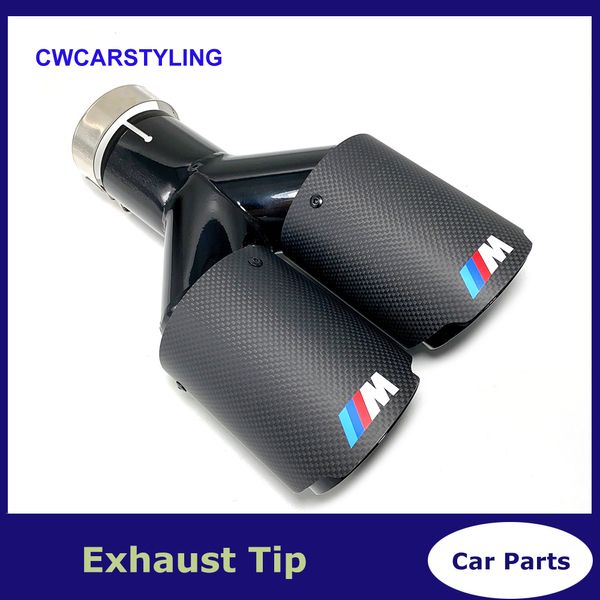 Vente en gros 1 PCS Tuyaux d'échappement double voiture M LOGO Carbone brillant avec embouts de silencieux d'échappement en acier inoxydable noir pour VW AUDI BENZ BMW PORSCHE Tuyau d'extrémité de silencieux