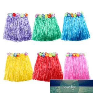 En gros 1 pièces en plastique Fibers enfant herbe jupes jupe costumes hawaïens 30CM fille habiller fête fournitures 10 couleurs