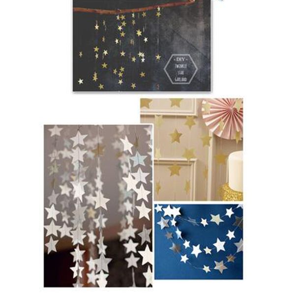 Venta al por mayor- 1pcs Guirnaldas de papel en forma de estrella 4M Colorido Bunting Inicio Banquete de boda Banner Colgando Guirnalda de papel Decoración de la puerta de la sala de ducha