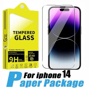 Venta al por mayor Protector de pantalla de teléfono de vidrio templado 2.5D para iPhone 15 14 13 12 11 PRO Max XS X XR 7 8 Plus Samsung A12 A22 A32 A42 A52 A72 A92 5G 4G con paquete de papel 10 en 1