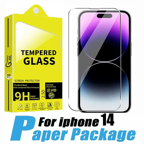 Protecteur d'écran de téléphone en verre trempé 2.5D en gros pour iPhone 15 14 13 12 11 PRO Max XS X XR 7 8 Plus Samsung A12 A22 A32 A42 A52 A72 A92 5G 4G avec emballage papier 10 en 1