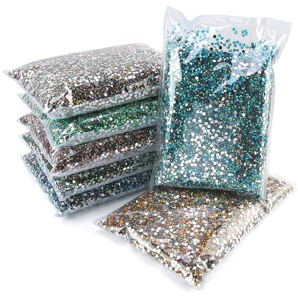 Strass en résine colorée AB 2-5mm, cristal à dos plat AB, pierres précieuses pour ongles, fond argenté pour décorations de vêtements, vente en gros