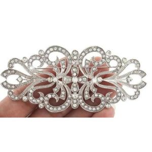 Venta al por mayor, broche de fiesta diamnate chapado en plata rodio hermoso estilo Vintage de 2,75 pulgadas con cristales de diamantes de imitación