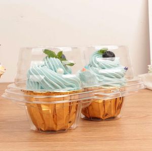 Groothandel 2 Compartiment Cupcake Container - Diepe Cupcakes Carrier Houder Doos Doorzichtige Plastic Case Stapelbaar SN4394