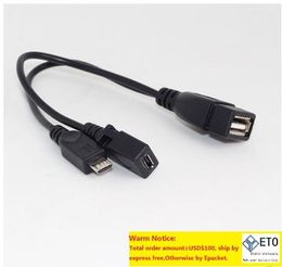 Groothandel 2 in 1 micro OTG USB -adapter Host Power y Splitter USB -converter naar micro 5 -pin mannelijke vrouwelijke kabel zwart