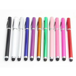 Wholesale-2 IN1 Capacitive Touch Stylus stylis pour table PC Phone Mobile + Ball Point Pen 500pcs / Lot