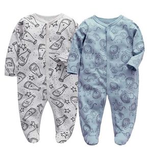 Groothandel 2 stks / partij geboren baby jongens meisjes slapers pyjama baby's jumpsuits baby lange mouw 0 3 6 9 12 maanden kleding 211011