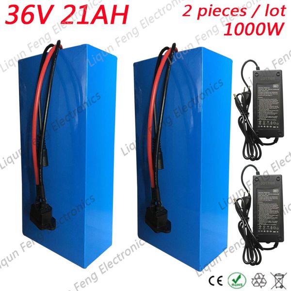 En gros 2 pièces/lot 36V 20AH 1000W batterie au Lithium-ion 36V 20AH batterie de vélo électrique avec boîtier en PVC 30A BMS 2A chargeur