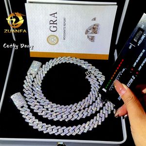 Groothandel 2 Rij 15 mm Ronde gesneden Moissanite Chain Bling Sterling Sier Iced Out Miami Cuban Link Chain armband