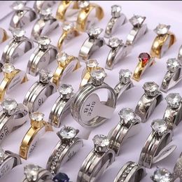 Groothandel 20/50 stcs/Lot Water Diamant Inleg Neutral Style Roestvrij stalen ringen Koreaanse veelzijdige vingeraccessoires Sieraden Geschenk 240416