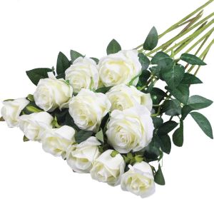 Venta al por mayor de flores de rosas artificiales de 20 pulgadas para el día de San Valentín, rosas de seda de tacto real, ramos de tallo largo de una sola flor falsa para decoración de fiesta de boda