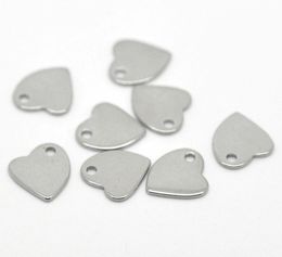 Groothandel-20 zilveren toon roestvrij staal hart charme hangers lege stempelen tags 11x10mm