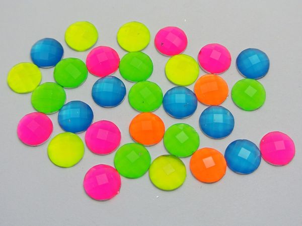 Gros-200 Mixed Neon Color Flatback Acrylique Rond Strass Gemmes 8mm Sans Trou